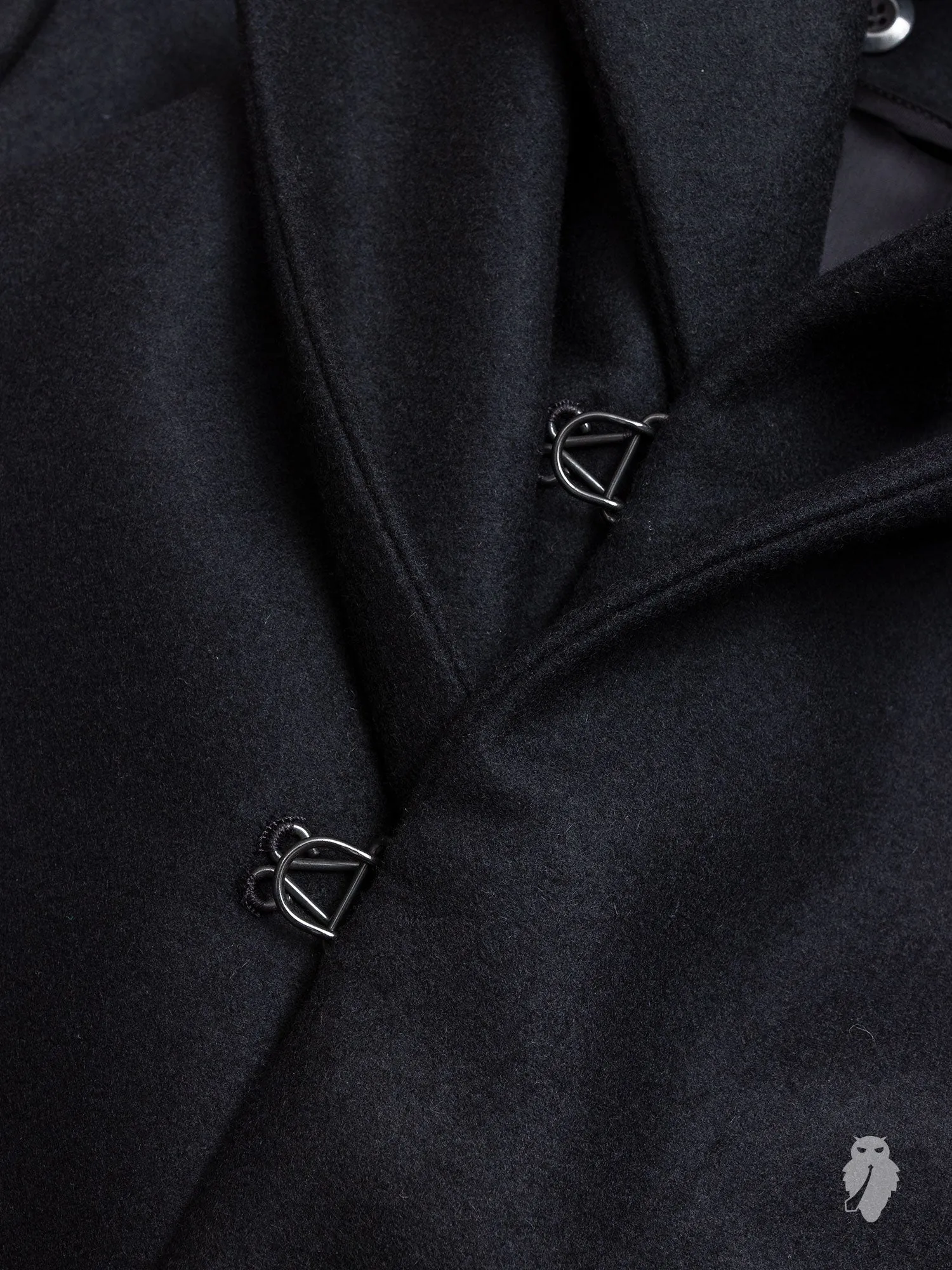Cashmere Melton Hooded Chesterfield Coat in Black
