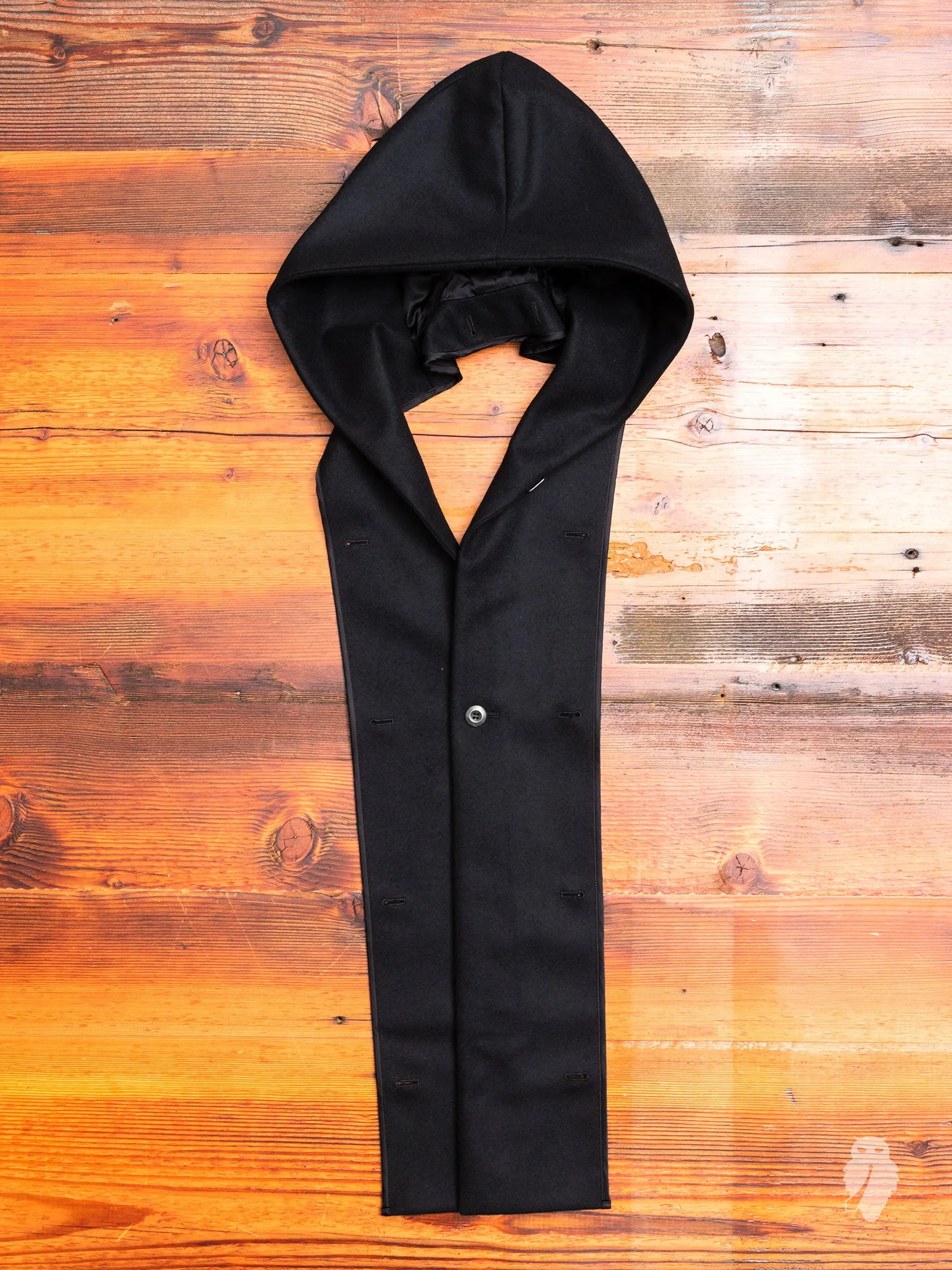 Cashmere Melton Hooded Chesterfield Coat in Black