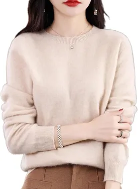 Cashmere Sweaters for Women, 100% Cashmere Crew Neck Warm Light Long Sleeve Elegant Soft Pullover Sweater