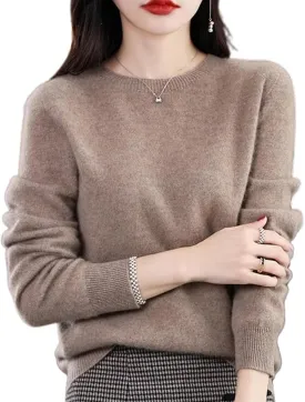 Cashmere Sweaters for Women, 100% Cashmere Crew Neck Warm Light Long Sleeve Elegant Soft Pullover Sweater