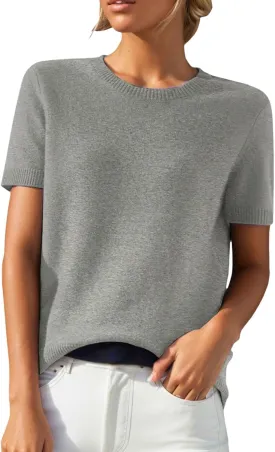 Cashmere Sweaters for Women 2024 Casual Crew Neck Loose Fit Short Sleeve Sweater Cashmere Blend Trendy 2024
