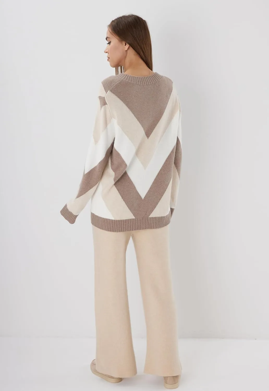 Cashmere Sweaters for Women Oversized V Neck Pullover, Long Sleeve Casual Loose Fit, Fall Fashion Top, Striped