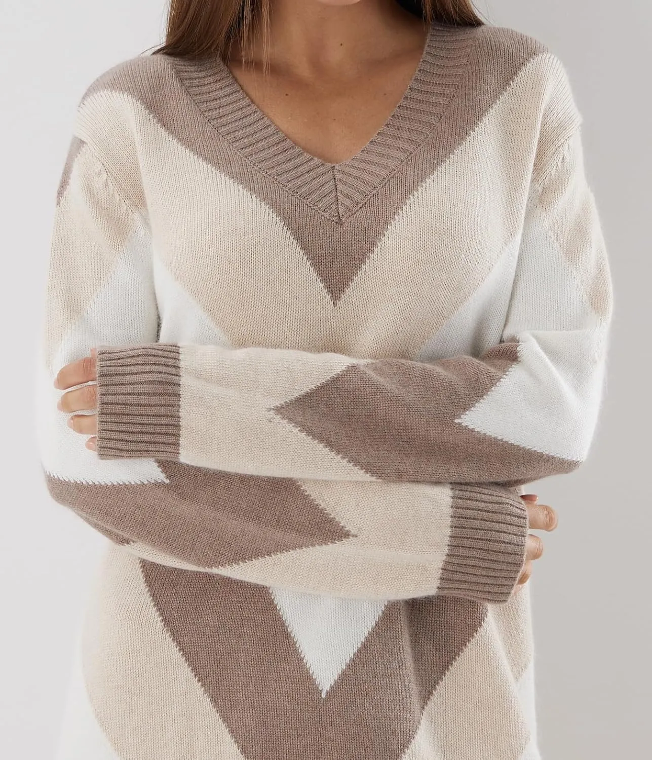 Cashmere Sweaters for Women Oversized V Neck Pullover, Long Sleeve Casual Loose Fit, Fall Fashion Top, Striped