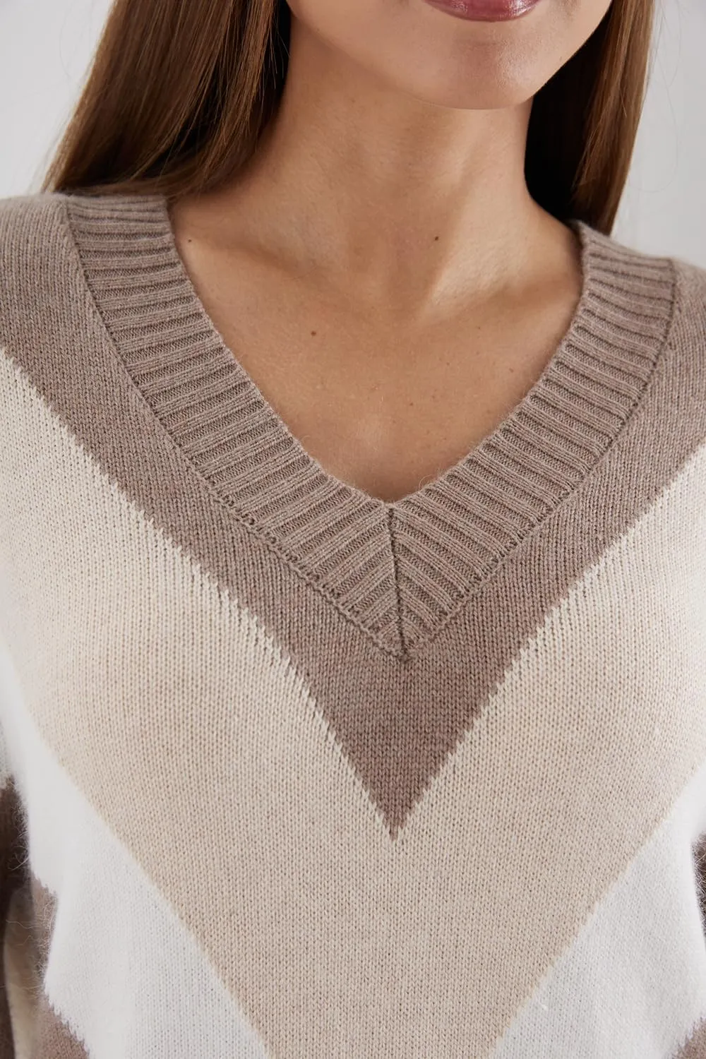 Cashmere Sweaters for Women Oversized V Neck Pullover, Long Sleeve Casual Loose Fit, Fall Fashion Top, Striped