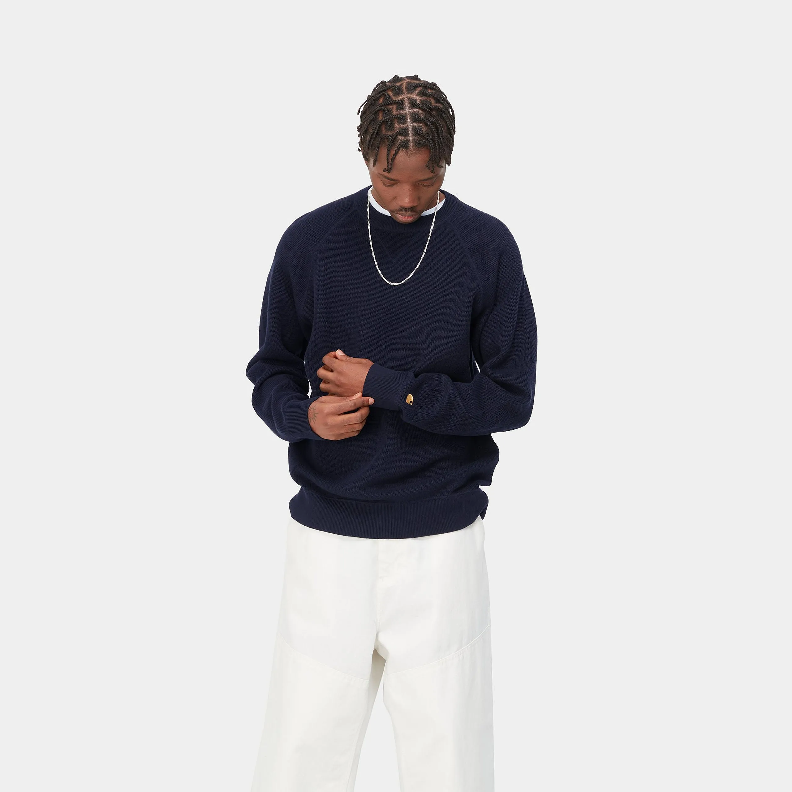 Chase Sweater Cotton - Dark Navy / Gold