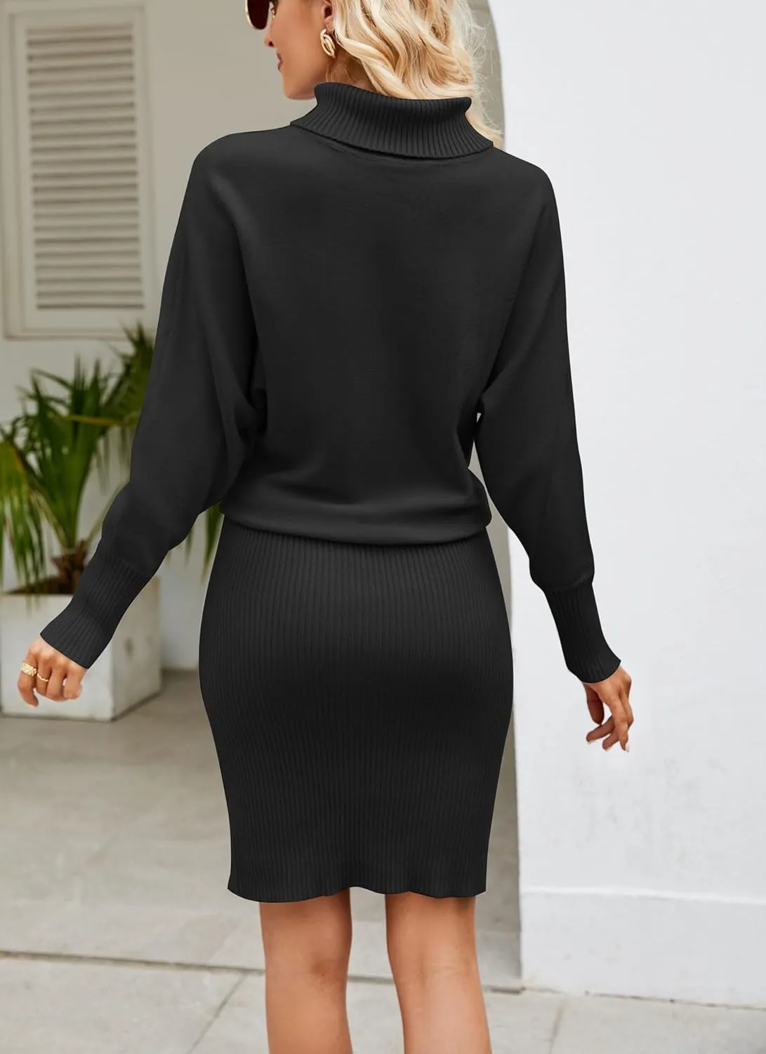 chouyatou Womens Fall Bodycon Midi Sweater Dress Sexy Elegant Pullover Turtleneck Sweater Dress