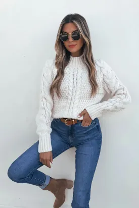 Chunky Light Cream Mock Neck Sweater
