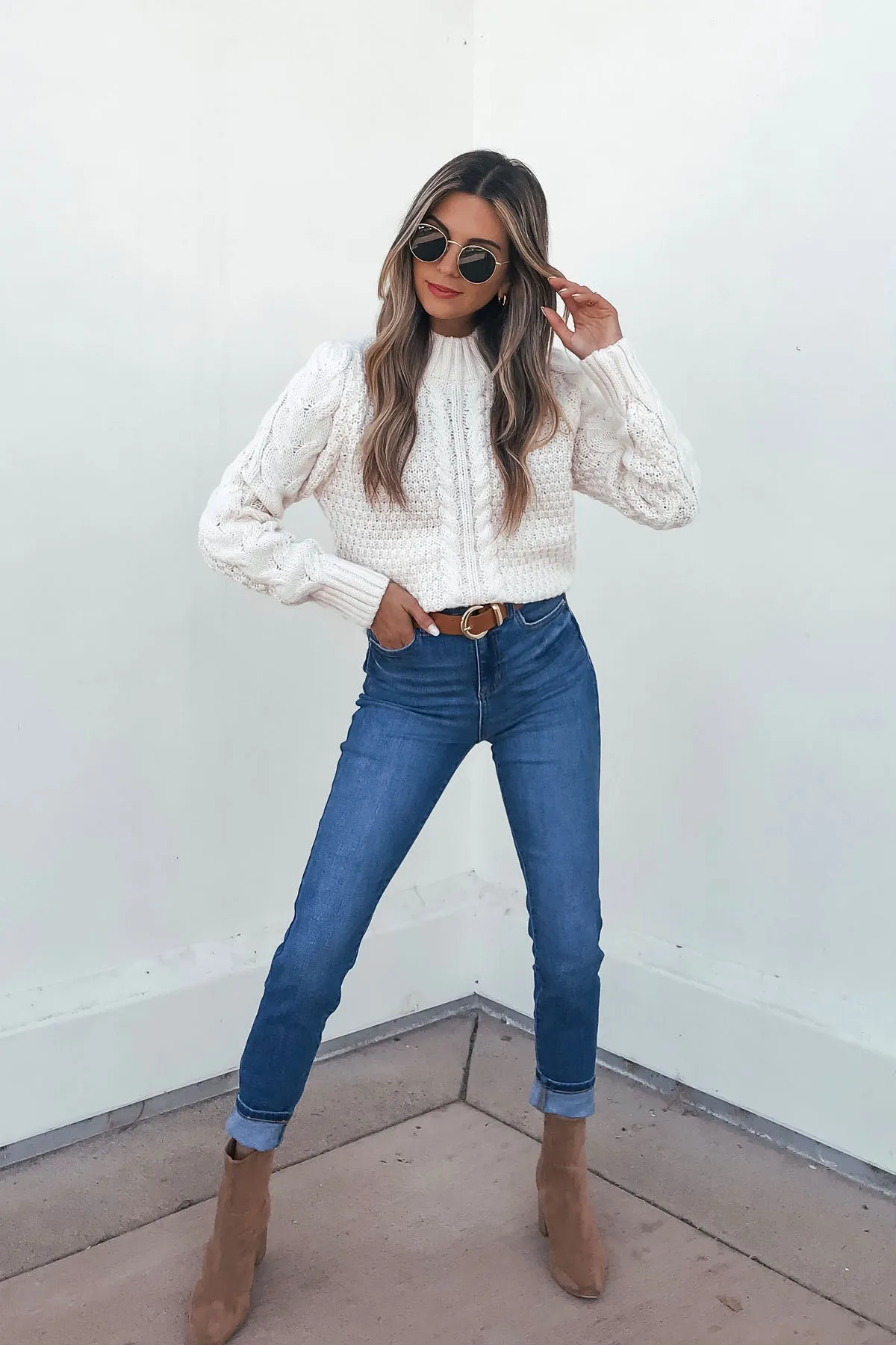 Chunky Light Cream Mock Neck Sweater