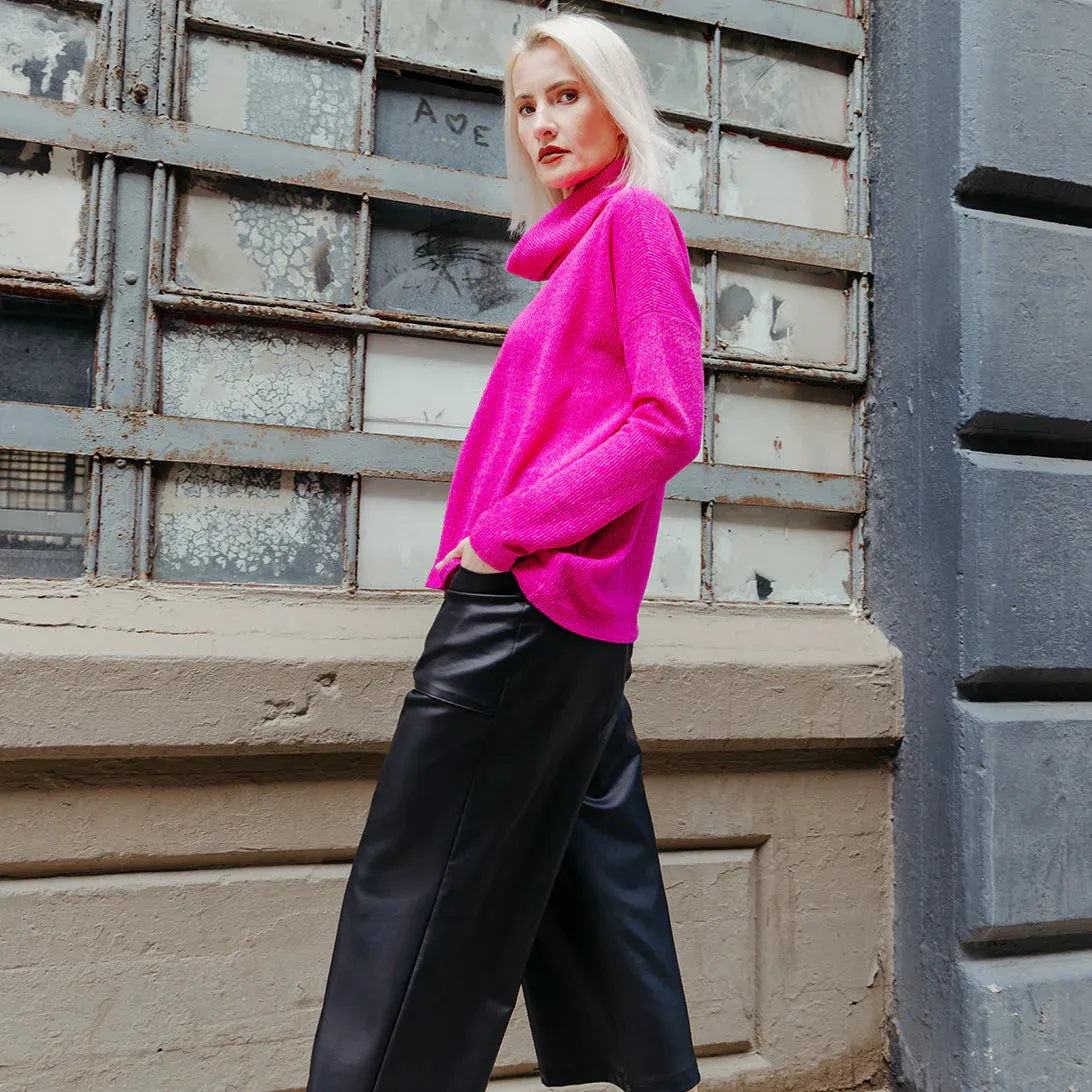 Clara Sunwoo - Cozy Turtle Neck Sweater W/Tipped Hem - Hot Pink