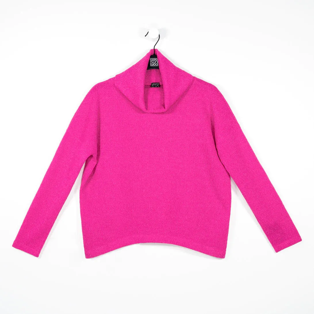 Clara Sunwoo - Cozy Turtle Neck Sweater W/Tipped Hem - Hot Pink