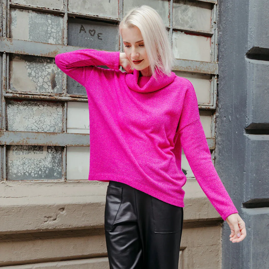 Clara Sunwoo - Cozy Turtle Neck Sweater W/Tipped Hem - Hot Pink