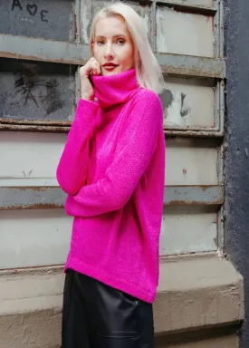 Clara Sunwoo - Cozy Turtle Neck Sweater W/Tipped Hem - Hot Pink