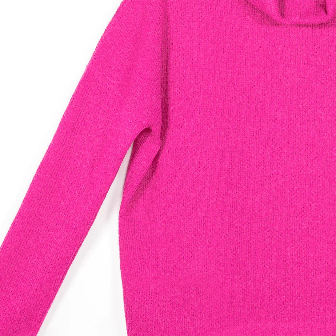 Clara Sunwoo - Cozy Turtle Neck Sweater W/Tipped Hem - Hot Pink