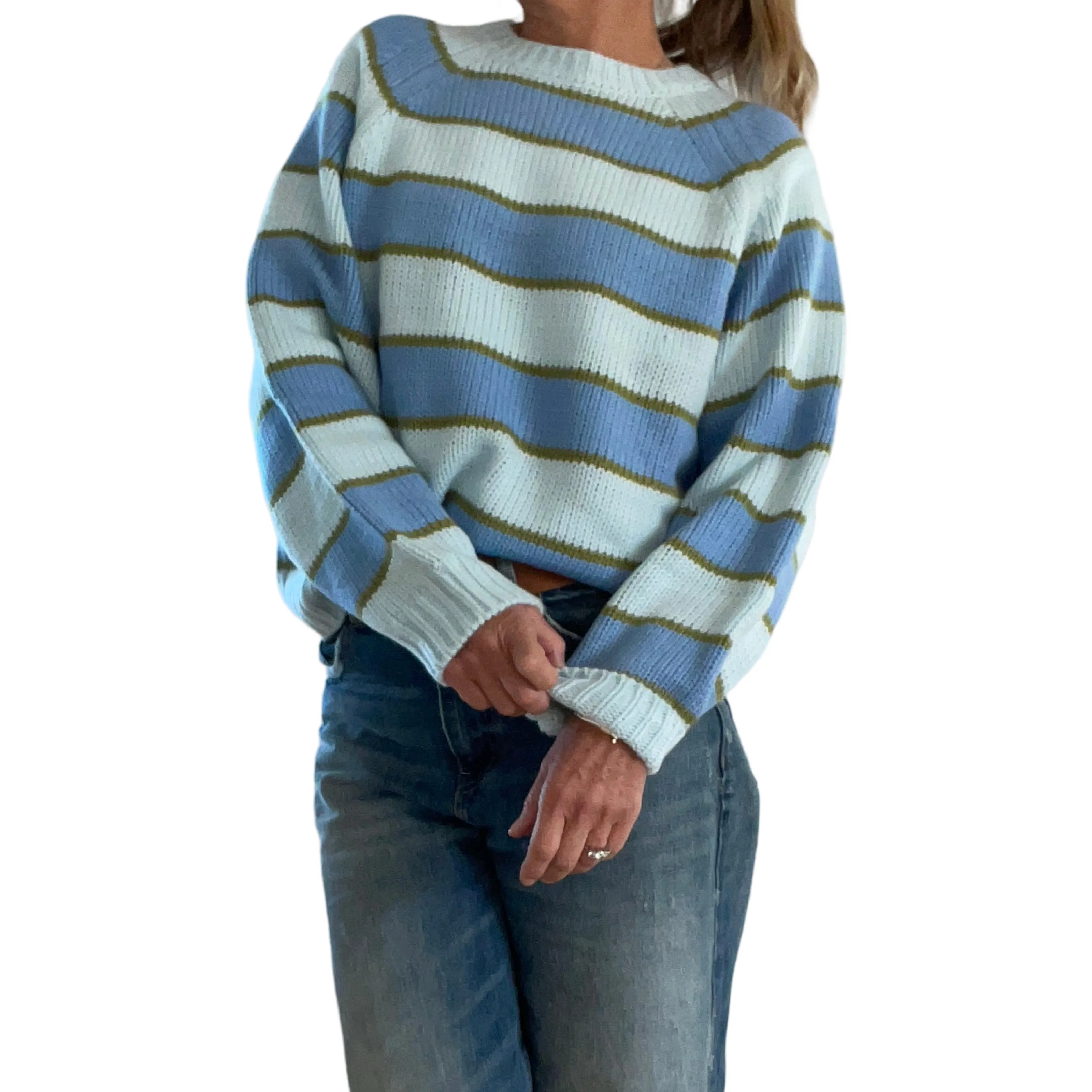 Classic Chunky Stripe  Sweater in Sky Blue