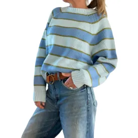Classic Chunky Stripe  Sweater in Sky Blue