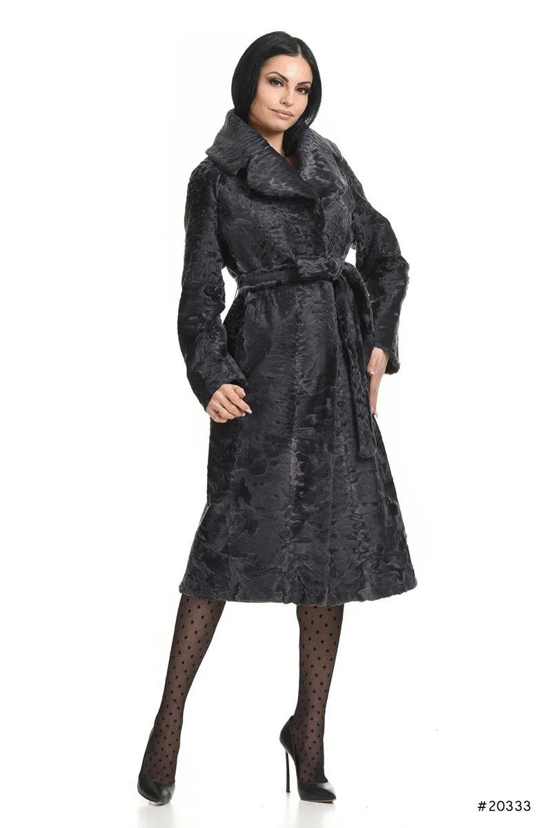 Elegant Persian Lamb coat with belt