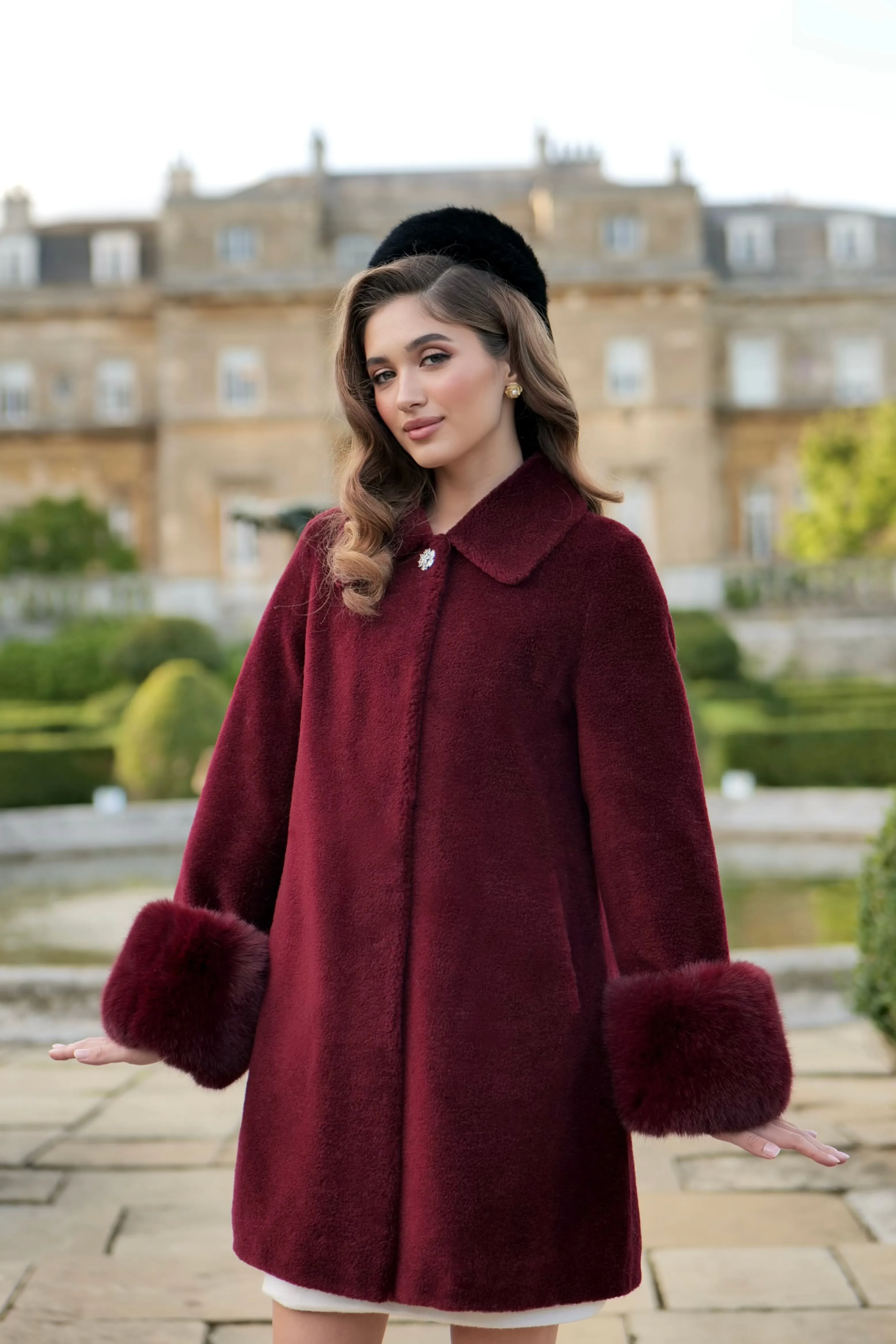'Fairytale' Wool and Faux Fur Teddy Coat in Rosso
