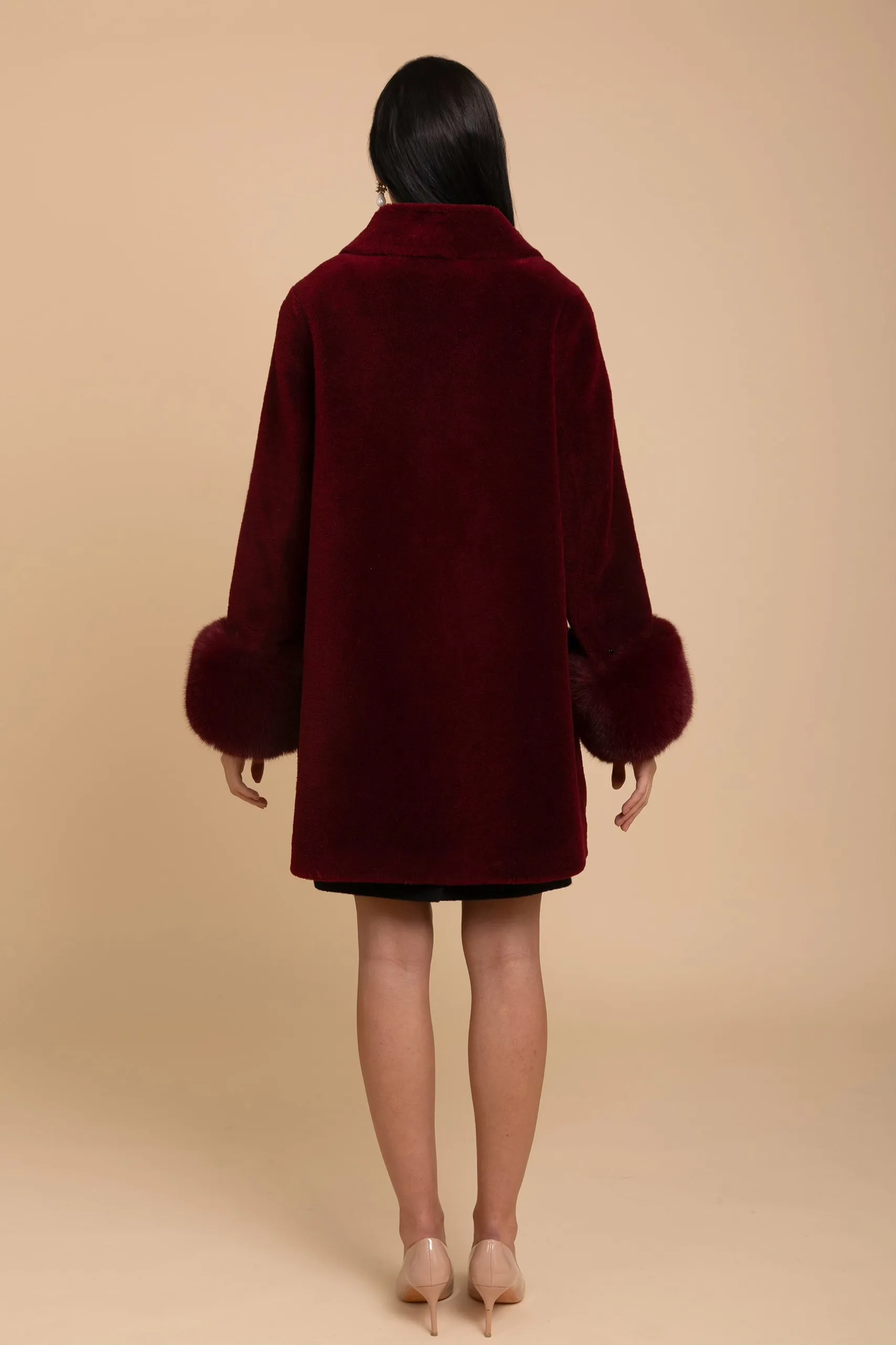'Fairytale' Wool and Faux Fur Teddy Coat in Rosso