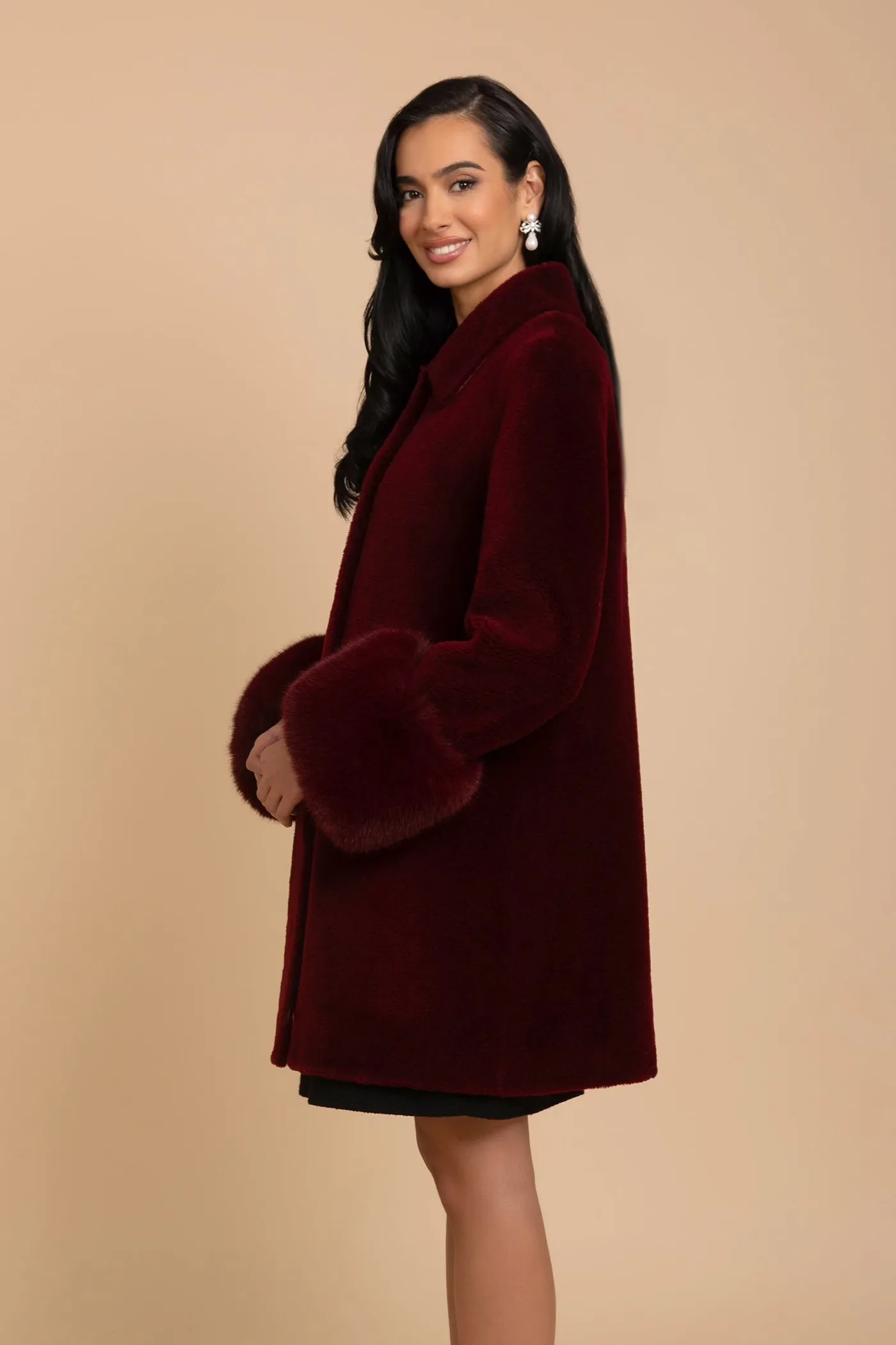 'Fairytale' Wool and Faux Fur Teddy Coat in Rosso