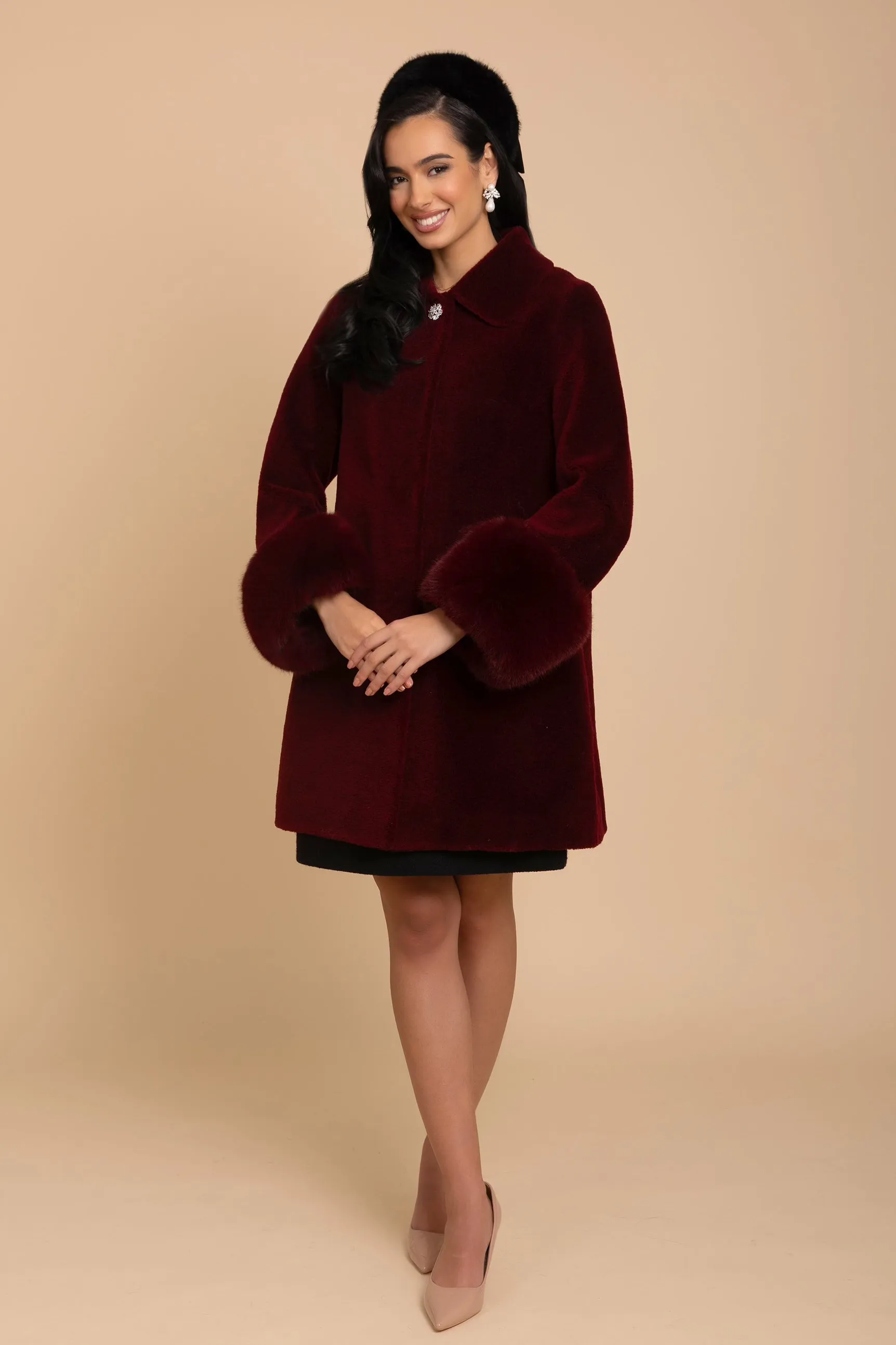 'Fairytale' Wool and Faux Fur Teddy Coat in Rosso