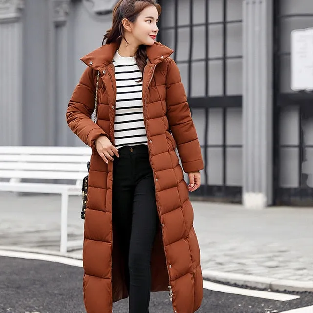 Fashion Winter Jacket Women Big Fur Belt Hooded Thick Down