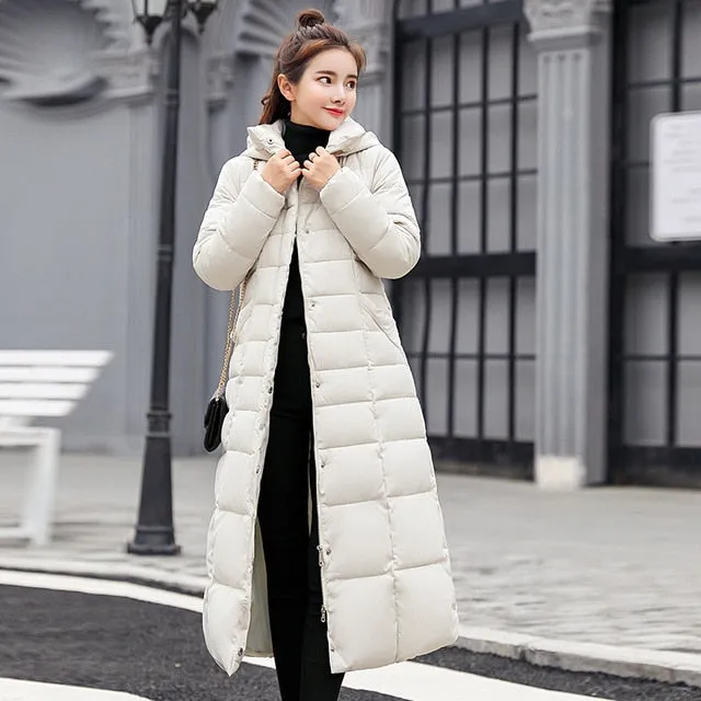 Fashion Winter Jacket Women Big Fur Belt Hooded Thick Down