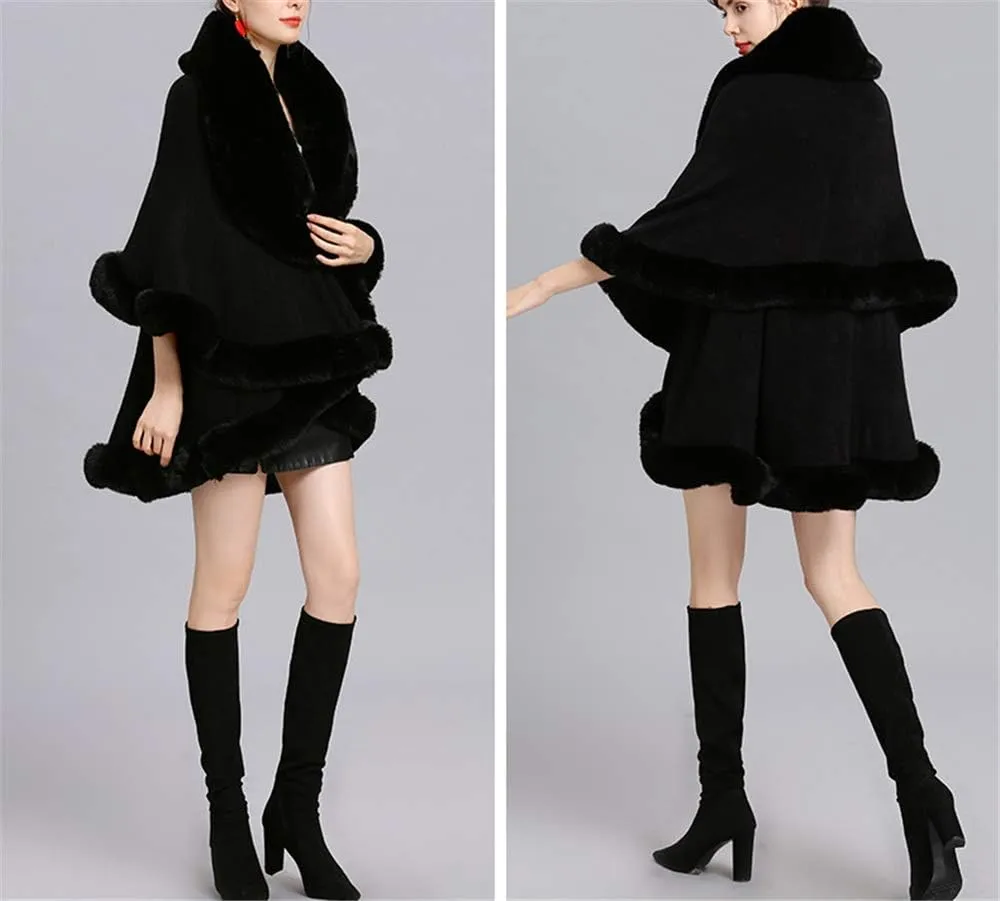 Faux Fur Hooded Coat Knitted Cloak Poncho Wedding Evening Prom Cape