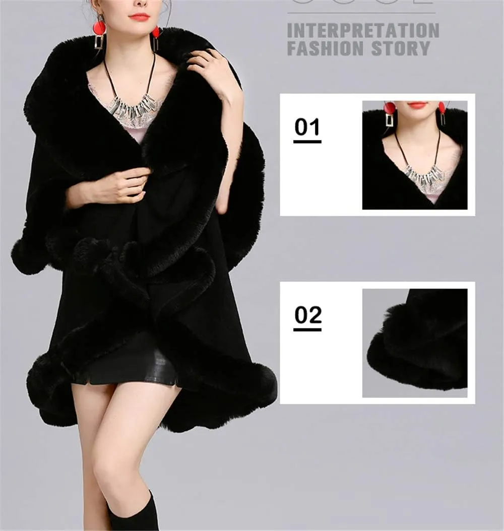 Faux Fur Hooded Coat Knitted Cloak Poncho Wedding Evening Prom Cape