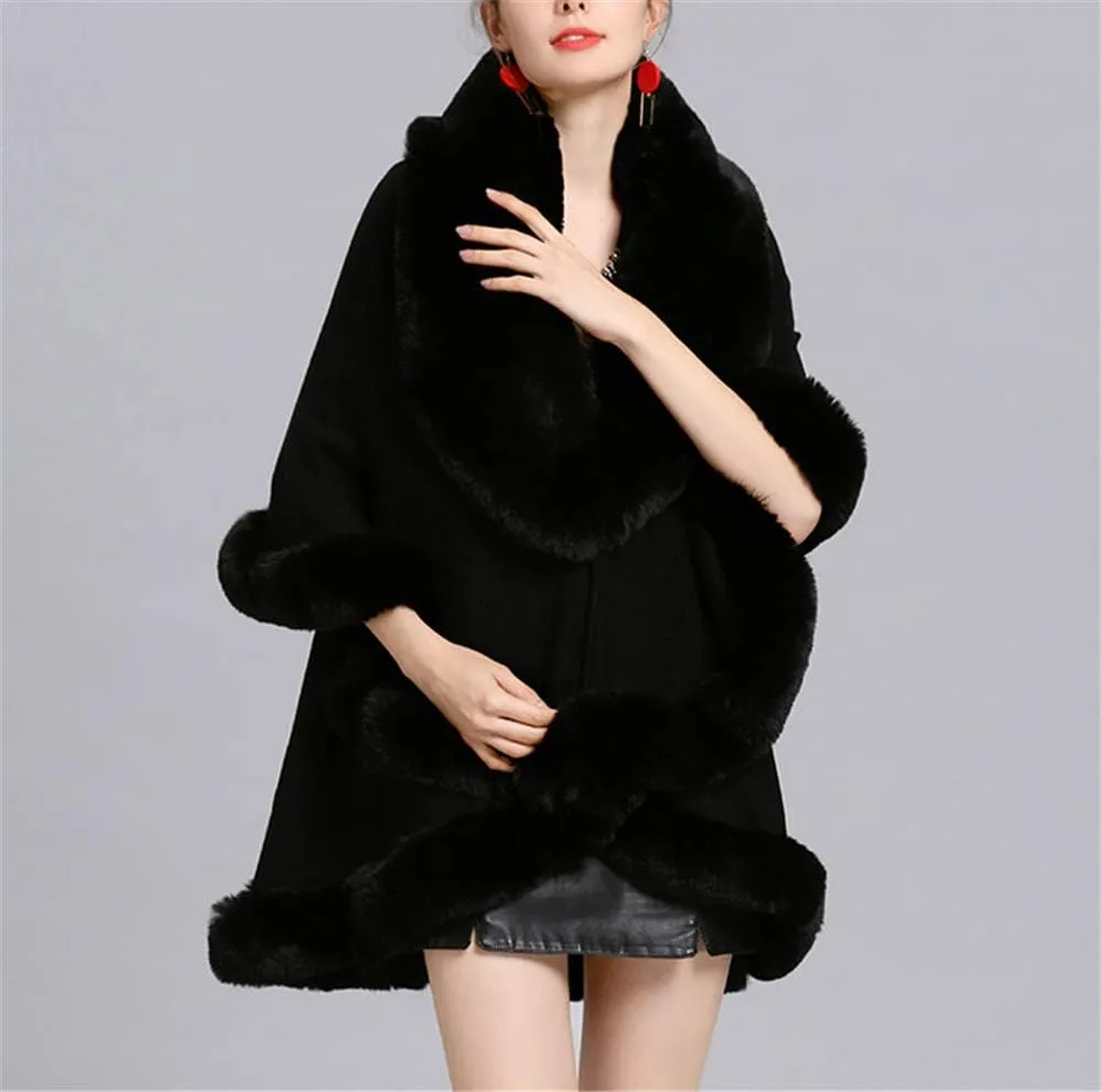 Faux Fur Hooded Coat Knitted Cloak Poncho Wedding Evening Prom Cape