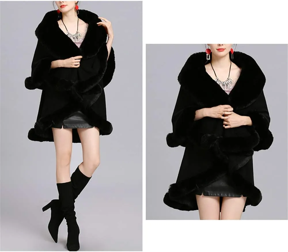 Faux Fur Hooded Coat Knitted Cloak Poncho Wedding Evening Prom Cape