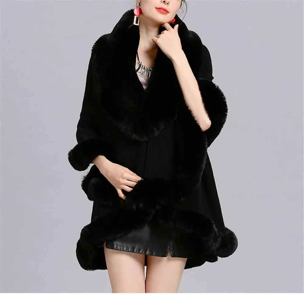 Faux Fur Hooded Coat Knitted Cloak Poncho Wedding Evening Prom Cape