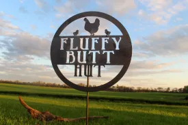 Fluffy Butt Hut - Metal Chicken Coop Garden Stake - Chicken Lawn Decor - Funny Farmhouse Yard Art - Homestead Garden Decor