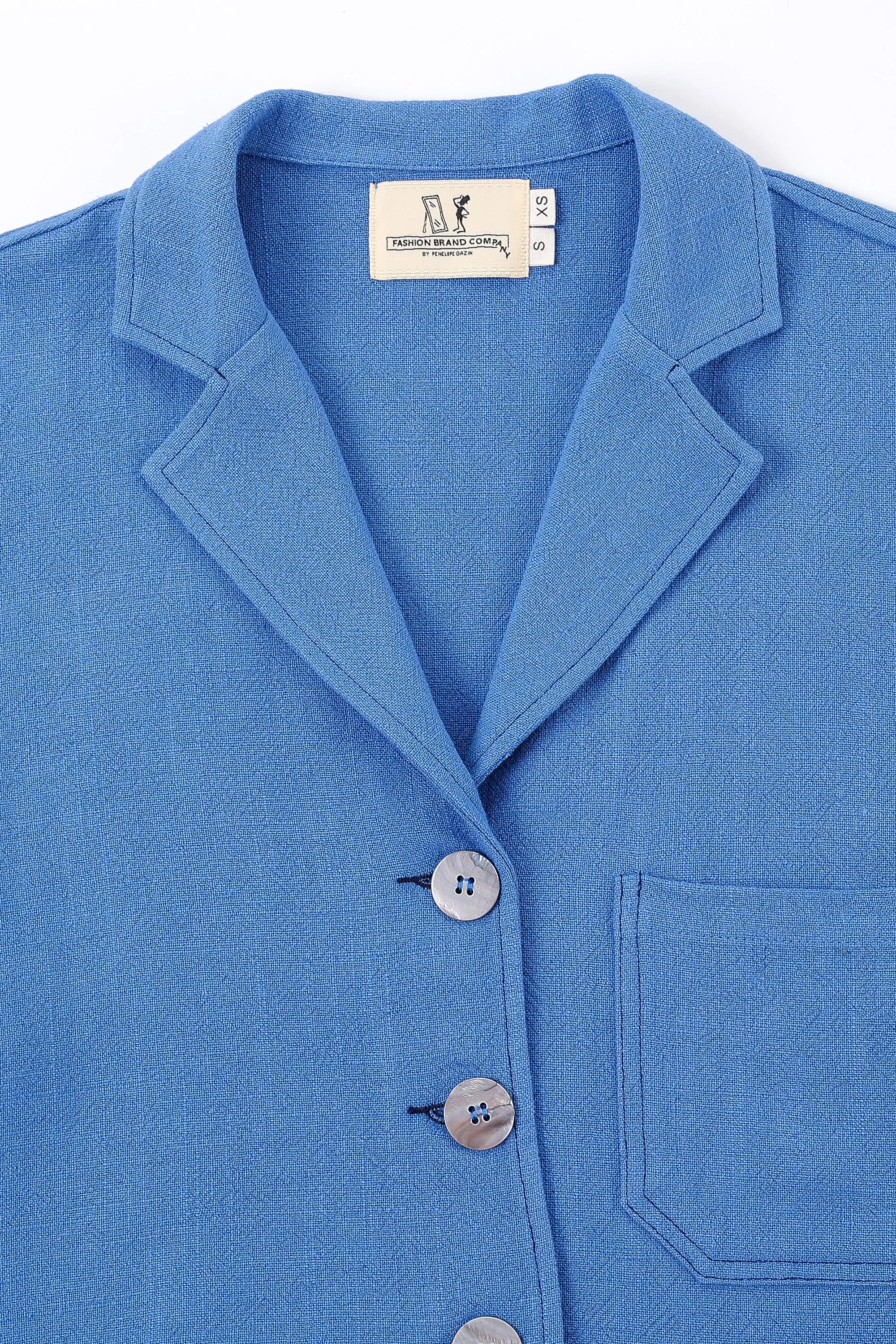 French Blue Linen Crop Jacket