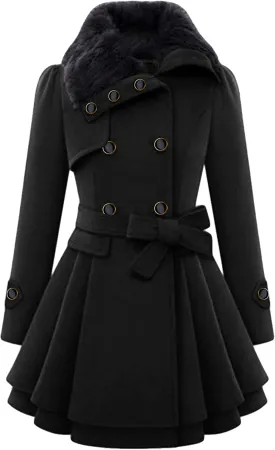 GRASWE Women's Trench Coat Long Sleeve Lapel Pea Coat Long Jackets