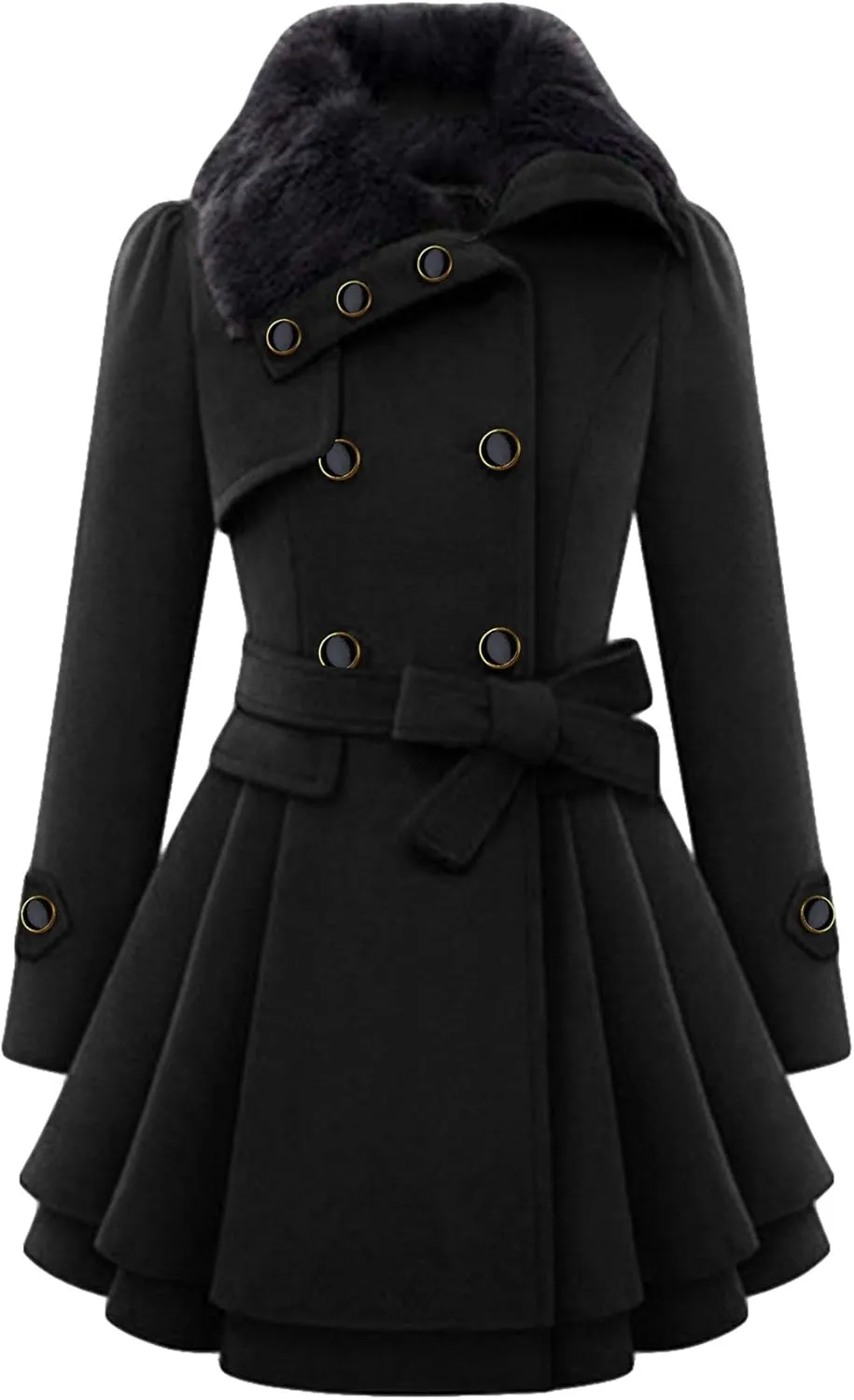 GRASWE Women's Trench Coat Long Sleeve Lapel Pea Coat Long Jackets