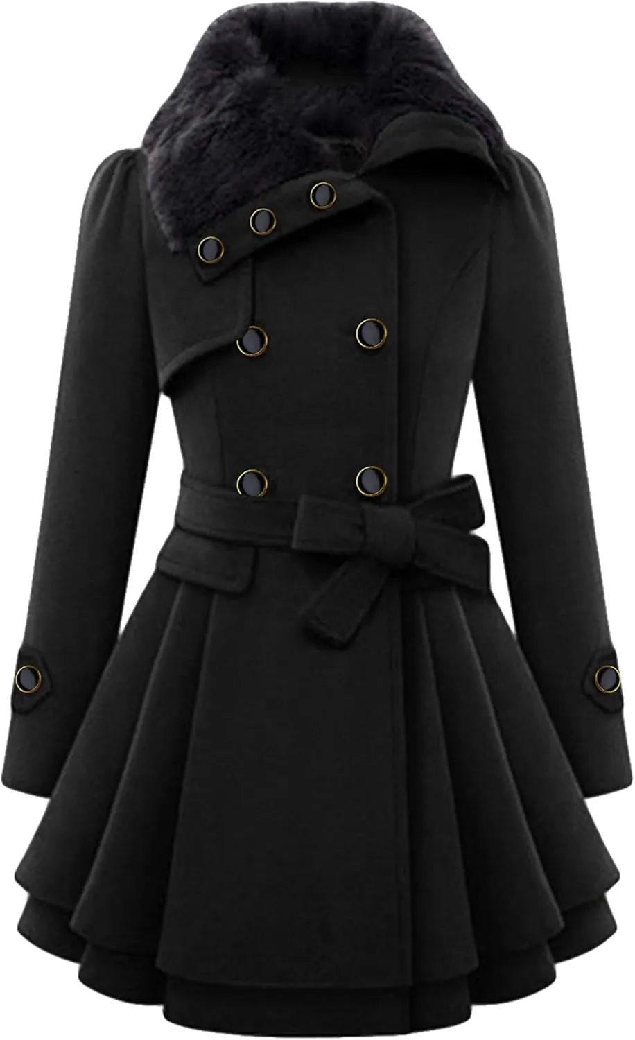 GRASWE Women's Trench Coat Long Sleeve Lapel Pea Coat Long Jackets