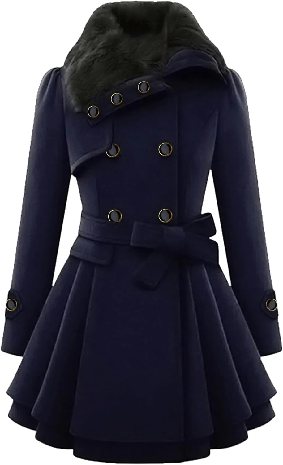 GRASWE Women's Trench Coat Long Sleeve Lapel Pea Coat Long Jackets