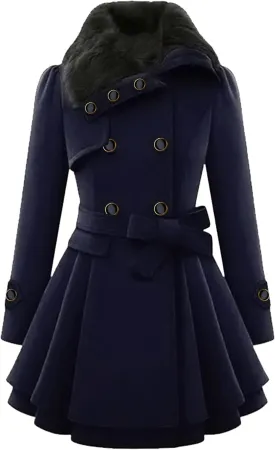 GRASWE Women's Trench Coat Long Sleeve Lapel Pea Coat Long Jackets