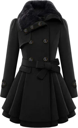 GRASWE Women's Trench Coat Long Sleeve Lapel Pea Coat Long Jackets