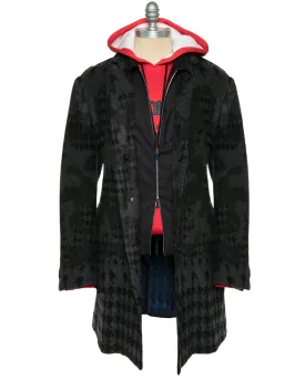 Grey and Black Cashmere Houndstooth Coat