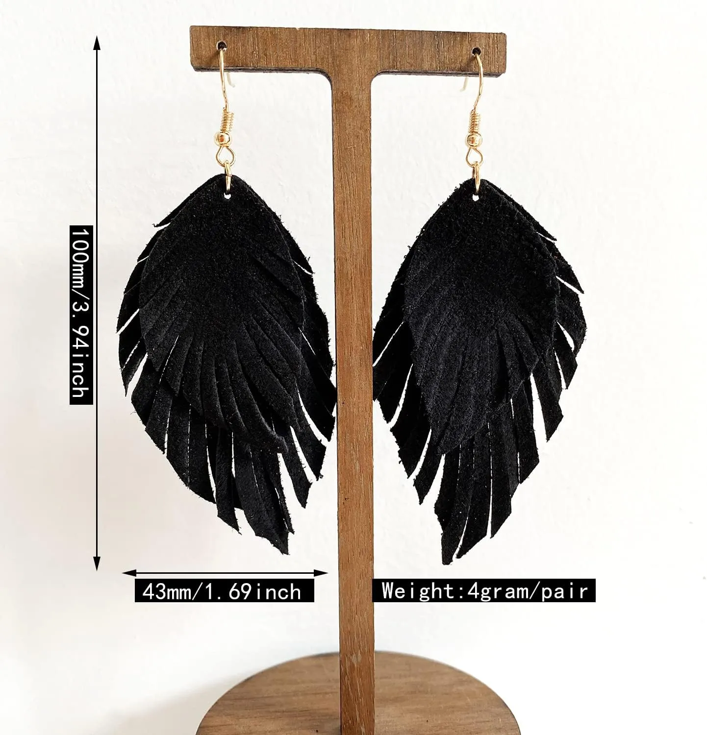 Handmade Bohemian Large Soft Genuine Leather Fringe Double Feather Lightweight Color PU Leaf Drop Dangle Earrings for Women Fashion Jewelry Gifts