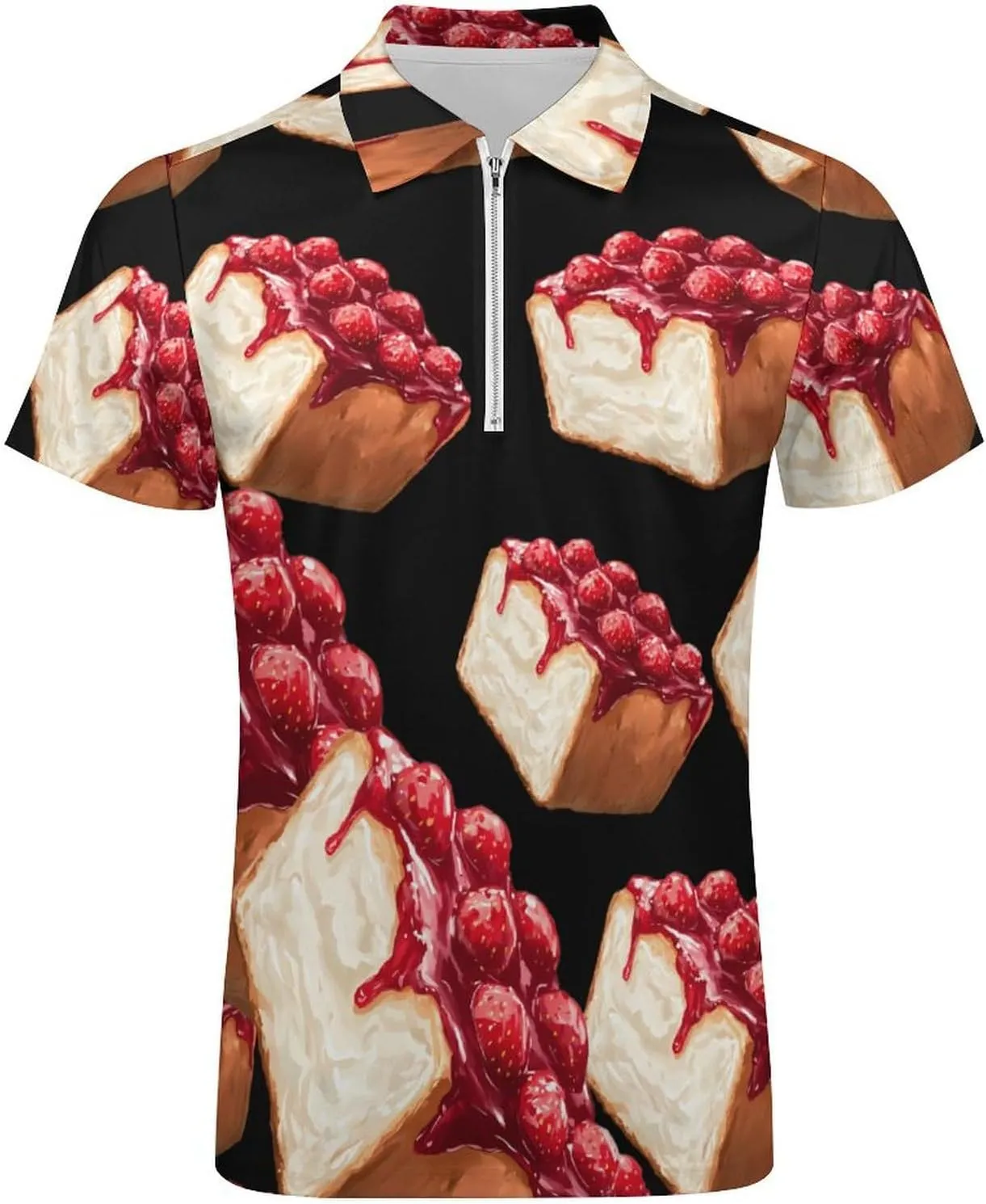 Honey Bread Brick Toast Trendy Polo Shirts for Men Short Sleeve Lapel Collar Zipper T-Shirts Outdoor Sports