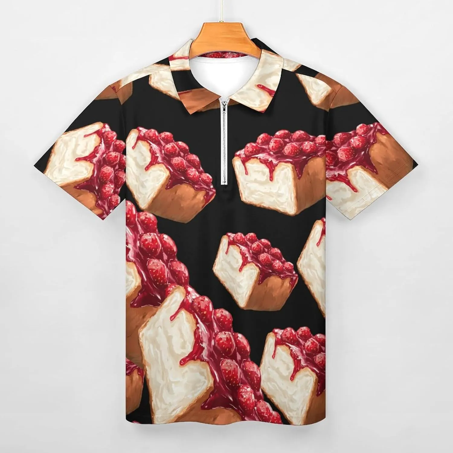 Honey Bread Brick Toast Trendy Polo Shirts for Men Short Sleeve Lapel Collar Zipper T-Shirts Outdoor Sports