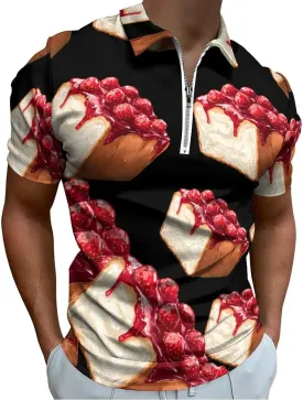 Honey Bread Brick Toast Trendy Polo Shirts for Men Short Sleeve Lapel Collar Zipper T-Shirts Outdoor Sports