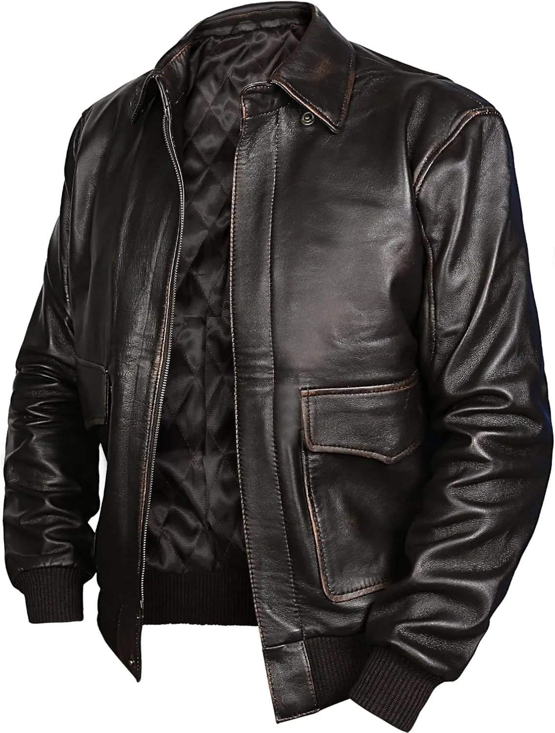 Indian Jones Jacket - Cockpit A2 Jacket Brown Leather Bomber - Air Force WW2 Pilot Leather Sheepskin Aviator Jackets