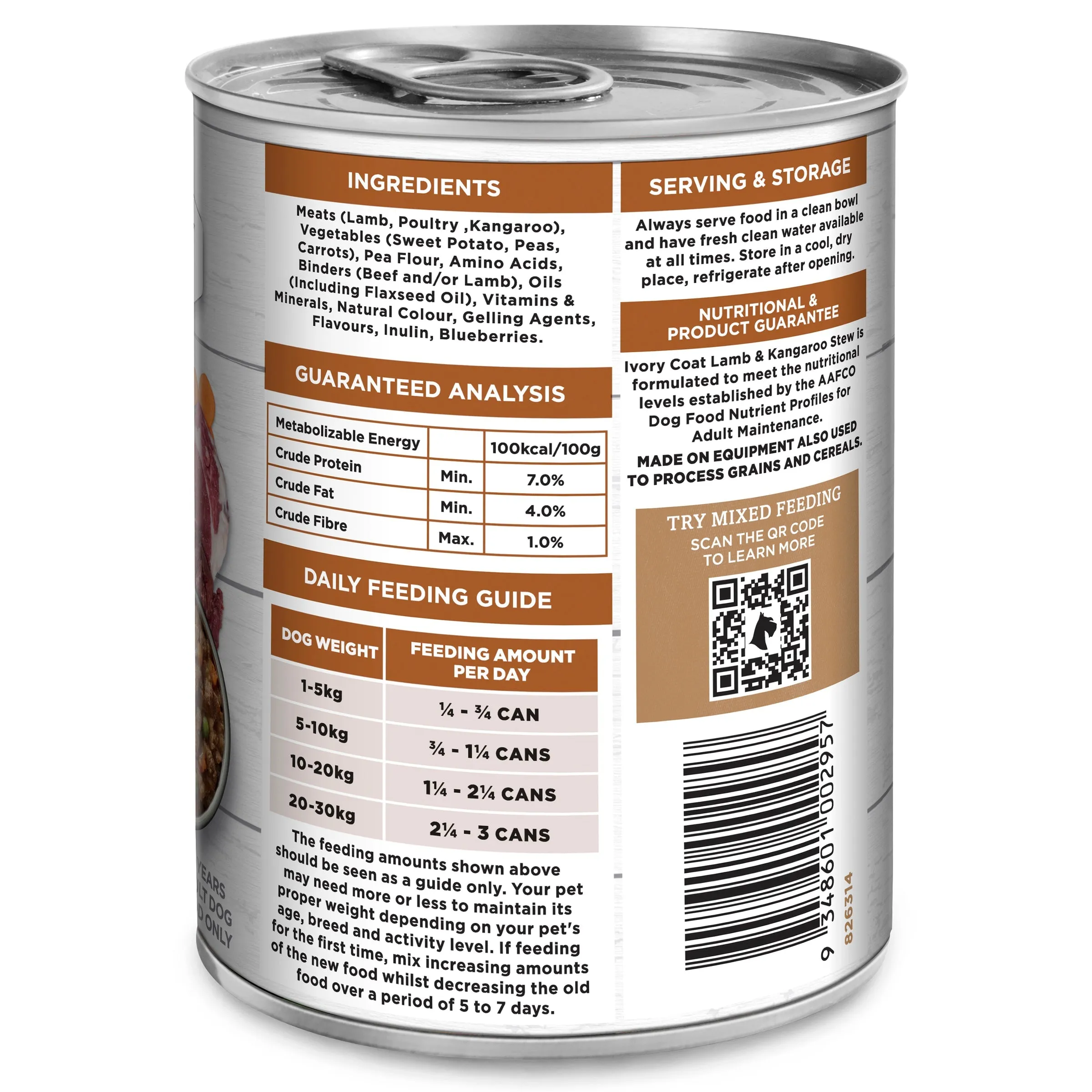 Ivory Coat Grain Free Lamb and Kangaroo Stew Adult Dog Wet Food 400g x 12