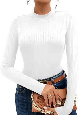 Jar of Love Women's Long Sleeve Shirts for Women Mock Turtle Neck Ribbed Slim Fit Fall Winter Thermal Underwear Tops