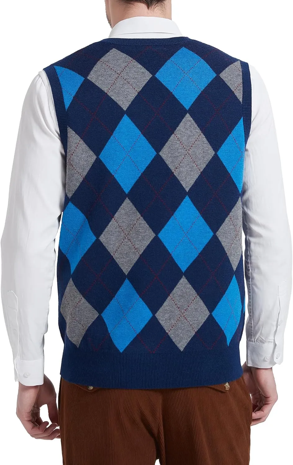 Kallspin Men's Argyle Vest Sweater Wool Blend V-Neck Sleeveless Pullover Sweater