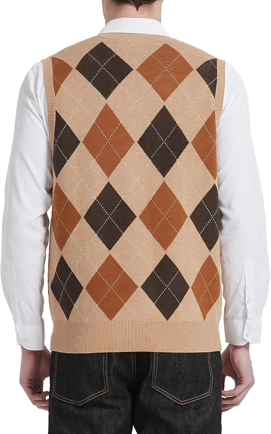 Kallspin Men's Argyle Vest Sweater Wool Blend V-Neck Sleeveless Pullover Sweater