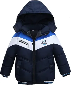 Kids Boys Thick Cotton Padded Parka Jacket Toddler Winter Stripe Jacket Zipper Hooded Windproof Coat 12M-4T